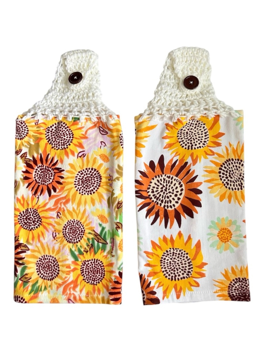 Hand Crafted Colorful Yellow Floral Sunflowers Hanging Hand Towels Crochet Top